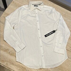 🆕 NWT Karl Lagerfeld White Men's Shirt size L 16-16.5 / 34-35